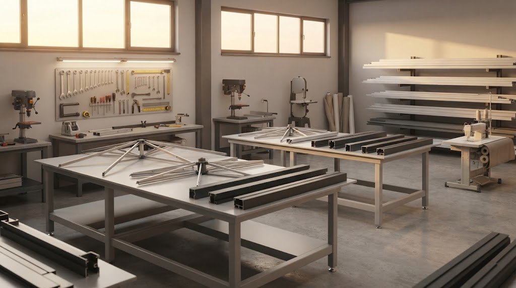 Workshop where the umbrella frames are made